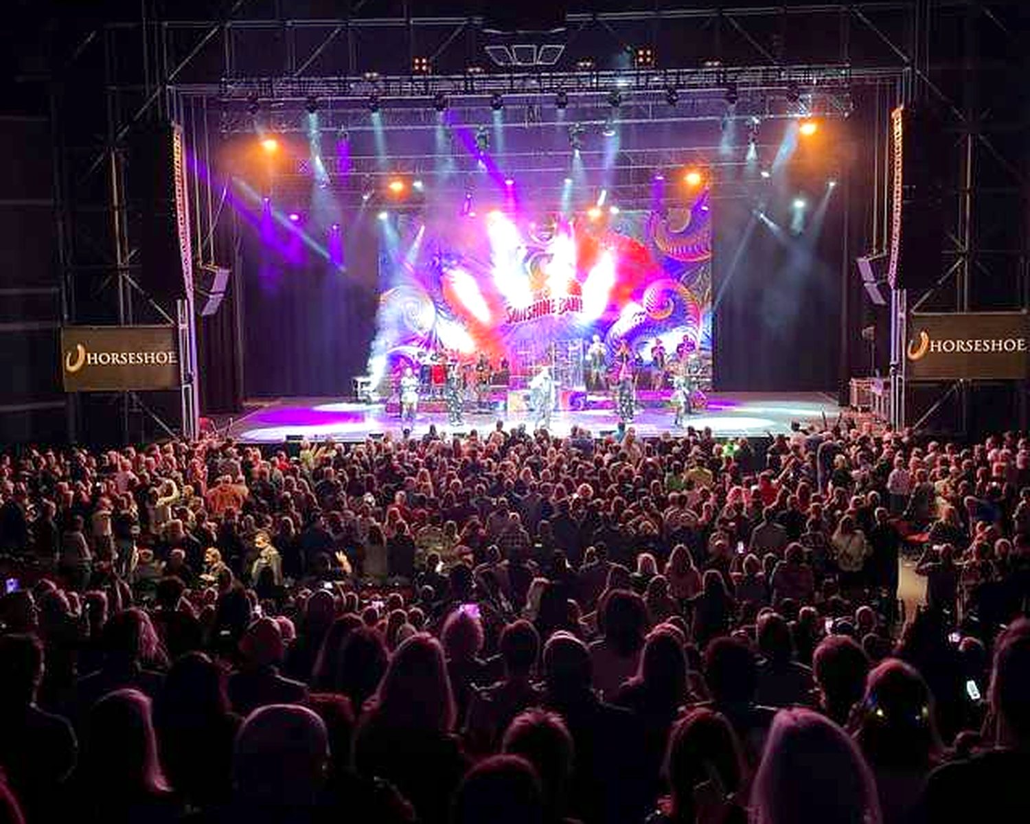 A packed house at The Venue, the theatre inside Horseshoe Hammond, stage lit for a touring act