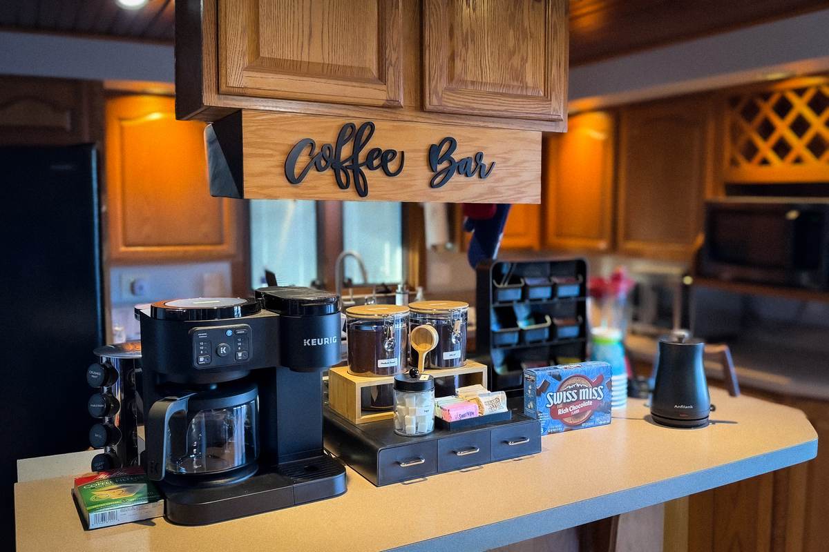 The coffee bar, stocked