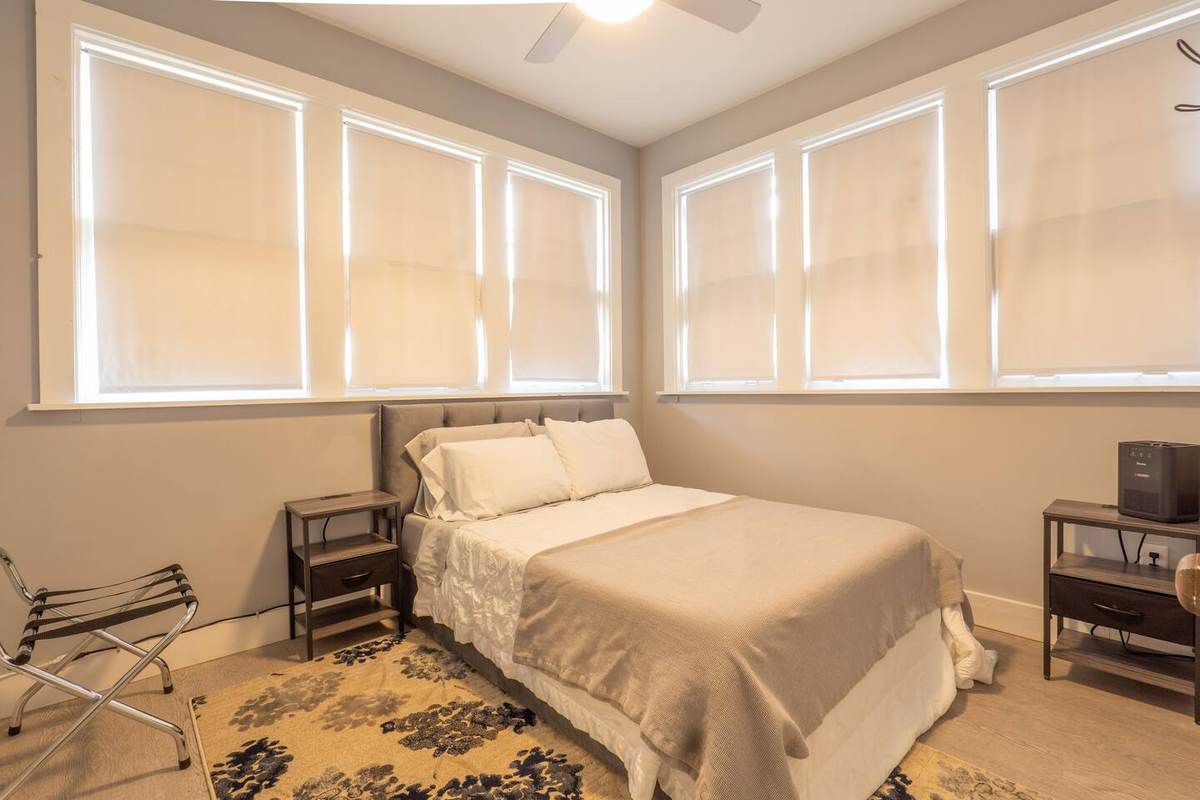 Full bedroom with blackout shades